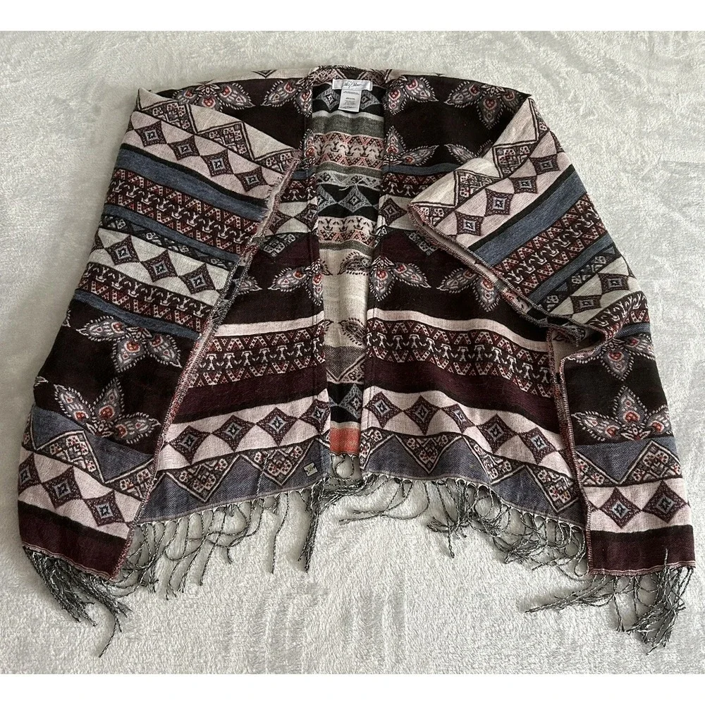 Libby Edelman Boho Wrap Blanket Shawl Aztec OSFA Fringe Southwest Fall Festival